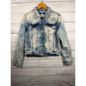 Mudd Women's XL Light Wash Distressed Denim Jacket Disney Dumbo Embroidered 0926